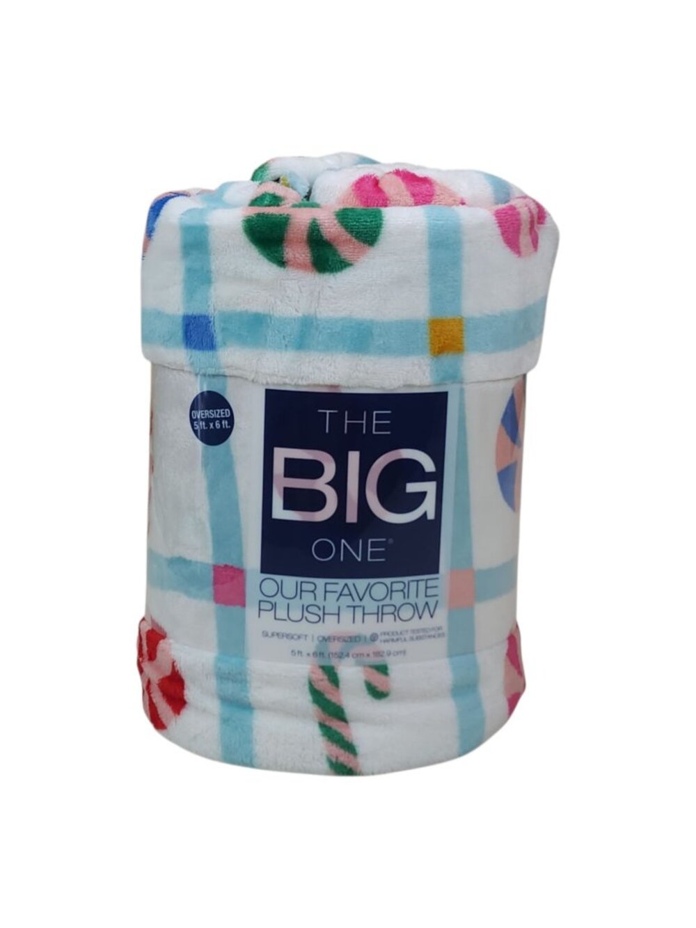 The Big One Oversized Plush Throw Blanket 5'x6' Candy Pattern Faux Fur Holiday